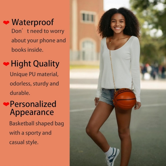 Unique Basketball Design Orange Handbag with Shoulder Strap - Picture 4 of 10